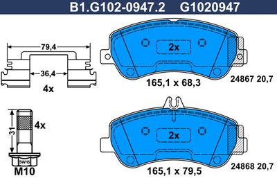 B1G10209472 GALFER Комплект тормозных колодок, дисковый тормоз
