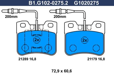 B1G10202752 GALFER Комплект тормозных колодок, дисковый тормоз