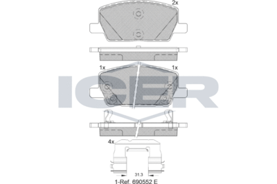 182355 ICER Комплект тормозных колодок, дисковый тормоз