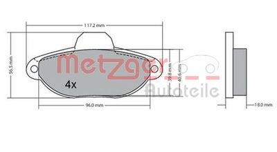 1170044 METZGER Комплект тормозных колодок, дисковый тормоз