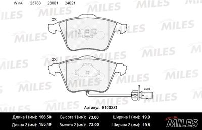 E100281 MILES Комплект тормозных колодок, дисковый тормоз