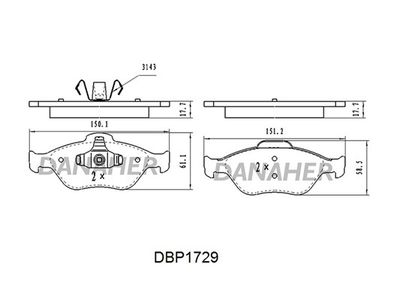 DBP1729 DANAHER Комплект тормозных колодок, дисковый тормоз