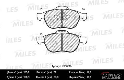 E100518 MILES Комплект тормозных колодок, дисковый тормоз