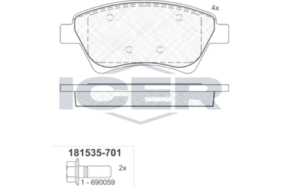 181535701 ICER Комплект тормозных колодок, дисковый тормоз