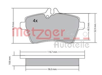 1170053 METZGER Комплект тормозных колодок, дисковый тормоз