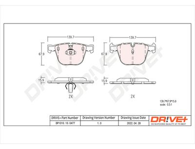 DP1010100477 Dr!ve+ Комплект тормозных колодок, дисковый тормоз