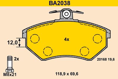 BA2038 BARUM Комплект тормозных колодок, дисковый тормоз