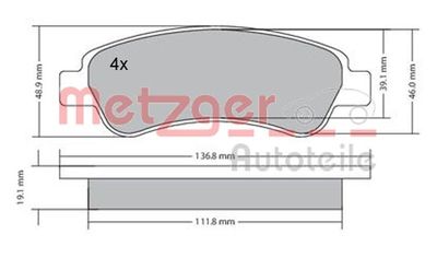 1170085 METZGER Комплект тормозных колодок, дисковый тормоз