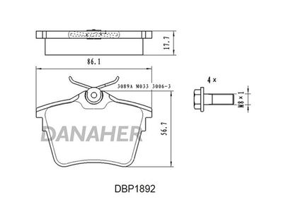 DBP1892 DANAHER Комплект тормозных колодок, дисковый тормоз