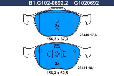 B1G10206922 GALFER Комплект тормозных колодок, дисковый тормоз