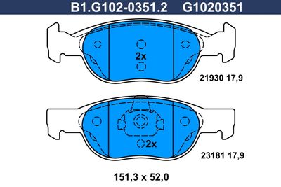 B1G10203512 GALFER Комплект тормозных колодок, дисковый тормоз