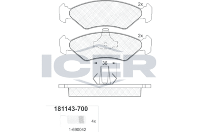 181143700 ICER Комплект тормозных колодок, дисковый тормоз