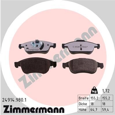 249149801 ZIMMERMANN Комплект тормозных колодок, дисковый тормоз
