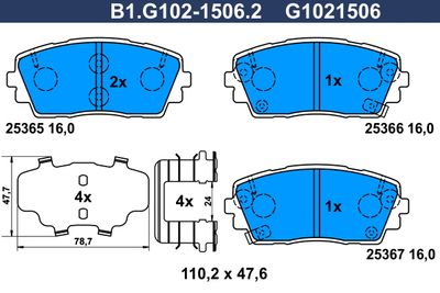 B1G10215062 GALFER Комплект тормозных колодок, дисковый тормоз