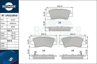 RT1PD22950 ROTINGER Комплект тормозных колодок, дисковый тормоз