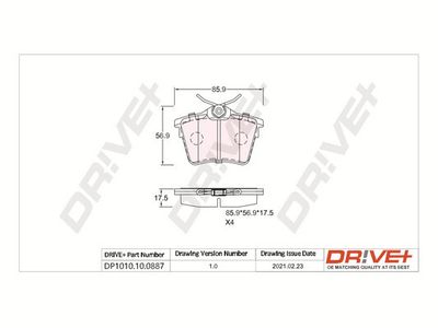 DP1010100887 Dr!ve+ Комплект тормозных колодок, дисковый тормоз