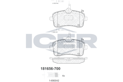 181656700 ICER Комплект тормозных колодок, дисковый тормоз
