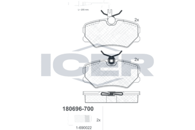 180696700 ICER Комплект тормозных колодок, дисковый тормоз