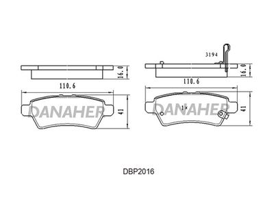 DBP2016 DANAHER Комплект тормозных колодок, дисковый тормоз