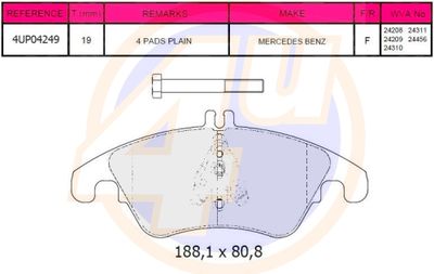 4UP04249 4u Комплект тормозных колодок, дисковый тормоз