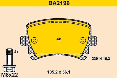 BA2196 BARUM Комплект тормозных колодок, дисковый тормоз