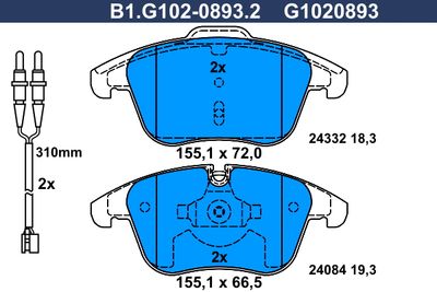 B1G10208932 GALFER Комплект тормозных колодок, дисковый тормоз