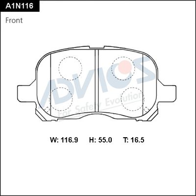 A1N116 ADVICS Комплект тормозных колодок, дисковый тормоз