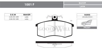 1001F GOODWILL Комплект тормозных колодок, дисковый тормоз