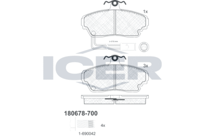 180678700 ICER Комплект тормозных колодок, дисковый тормоз