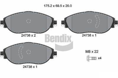 BPD1598 BENDIX Braking Комплект тормозных колодок, дисковый тормоз