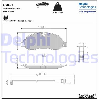LP3682 DELPHI Комплект тормозных колодок, дисковый тормоз