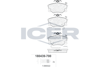 180439700 ICER Комплект тормозных колодок, дисковый тормоз