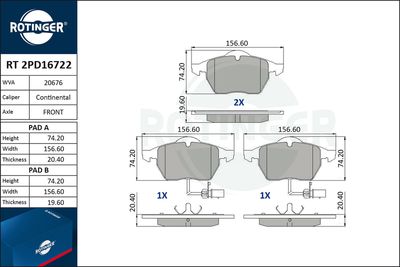 RT2PD16722 ROTINGER Комплект тормозных колодок, дисковый тормоз