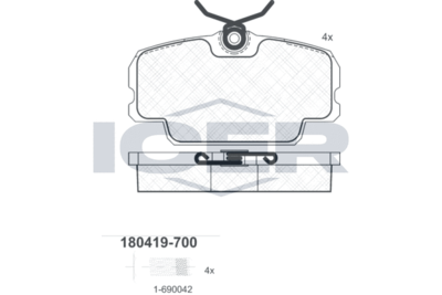 180419700 ICER Комплект тормозных колодок, дисковый тормоз