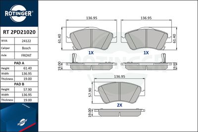 RT2PD21020 ROTINGER Комплект тормозных колодок, дисковый тормоз