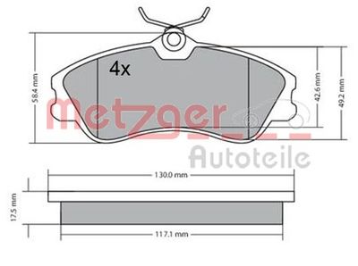 1170377 METZGER Комплект тормозных колодок, дисковый тормоз