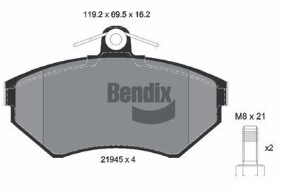 BPD1134 BENDIX Braking Комплект тормозных колодок, дисковый тормоз