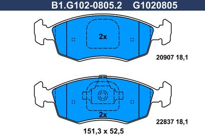 B1G10208052 GALFER Комплект тормозных колодок, дисковый тормоз
