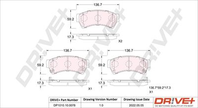 DP1010100078 Dr!ve+ Комплект тормозных колодок, дисковый тормоз