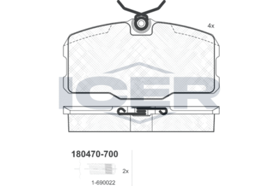 180470700 ICER Комплект тормозных колодок, дисковый тормоз