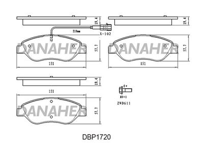 DBP1720 DANAHER Комплект тормозных колодок, дисковый тормоз