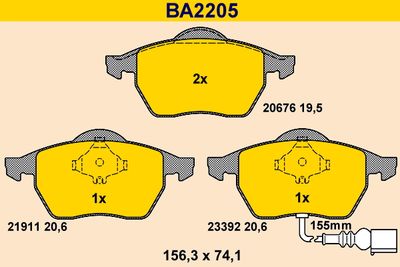 BA2205 BARUM Комплект тормозных колодок, дисковый тормоз