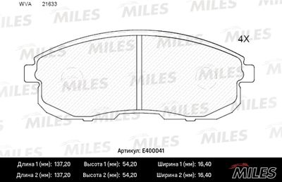 E400041 MILES Комплект тормозных колодок, дисковый тормоз