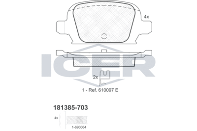181385703 ICER Комплект тормозных колодок, дисковый тормоз