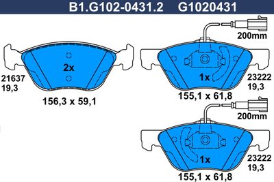 B1G10204312 GALFER Комплект тормозных колодок, дисковый тормоз