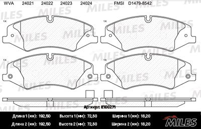 E100271 MILES Комплект тормозных колодок, дисковый тормоз