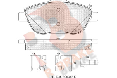 RB1925201 R BRAKE Комплект тормозных колодок, дисковый тормоз