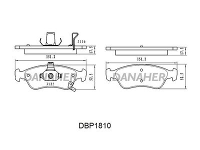 DBP1810 DANAHER Комплект тормозных колодок, дисковый тормоз