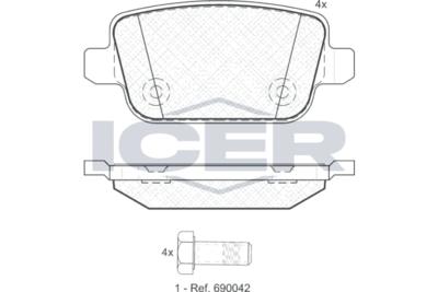 181801 ICER Комплект тормозных колодок, дисковый тормоз