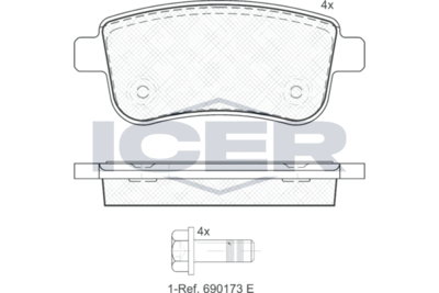 181904 ICER Комплект тормозных колодок, дисковый тормоз